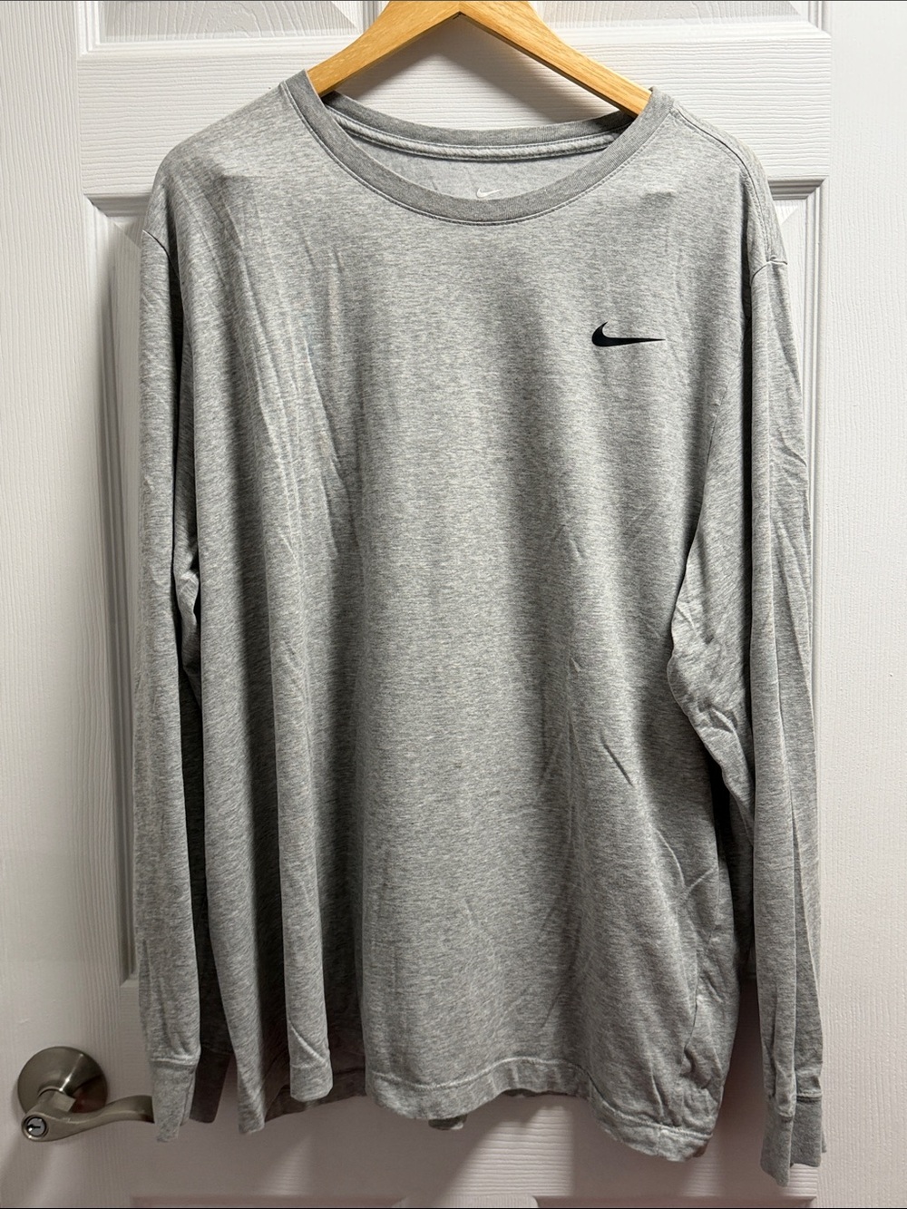 Nike Men’s Long Sleeve Crew Shirt - Heather Gray with Black Swoosh